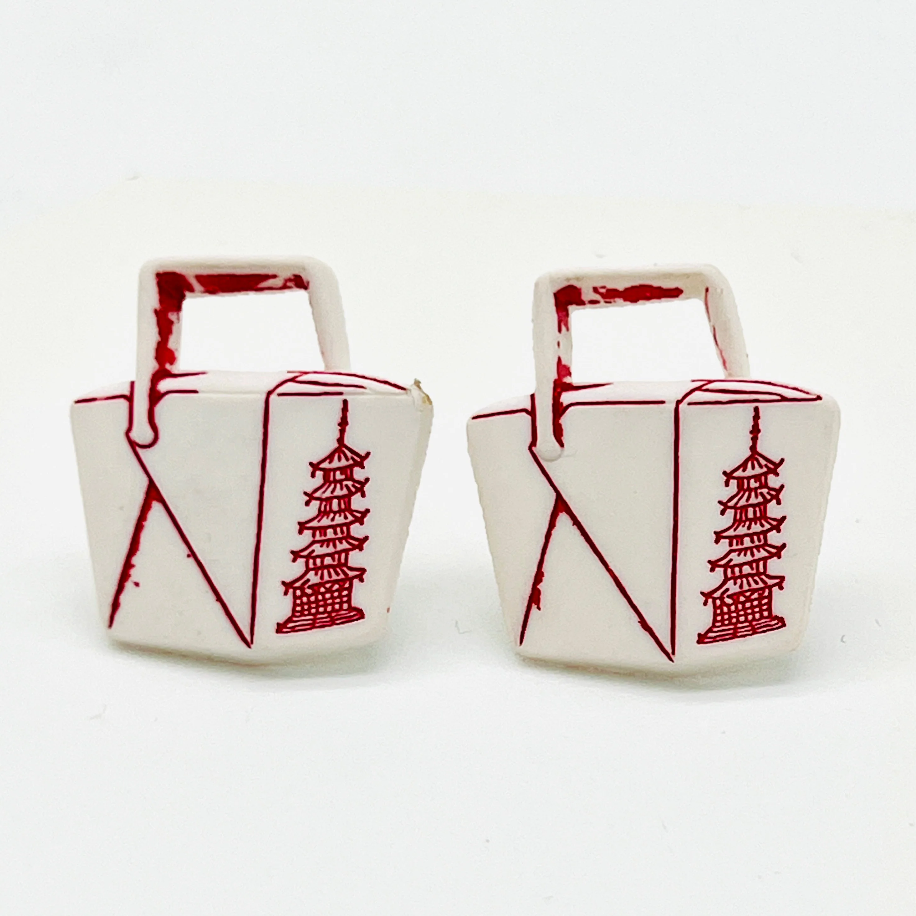 Vintage 80s Takeout Box Earrings 80s Novelty Earrings, 80s Plastic Earrings, 80s Food Takeout Earrings, 80s Unique Earrings, 80s Kitsch - Image 5