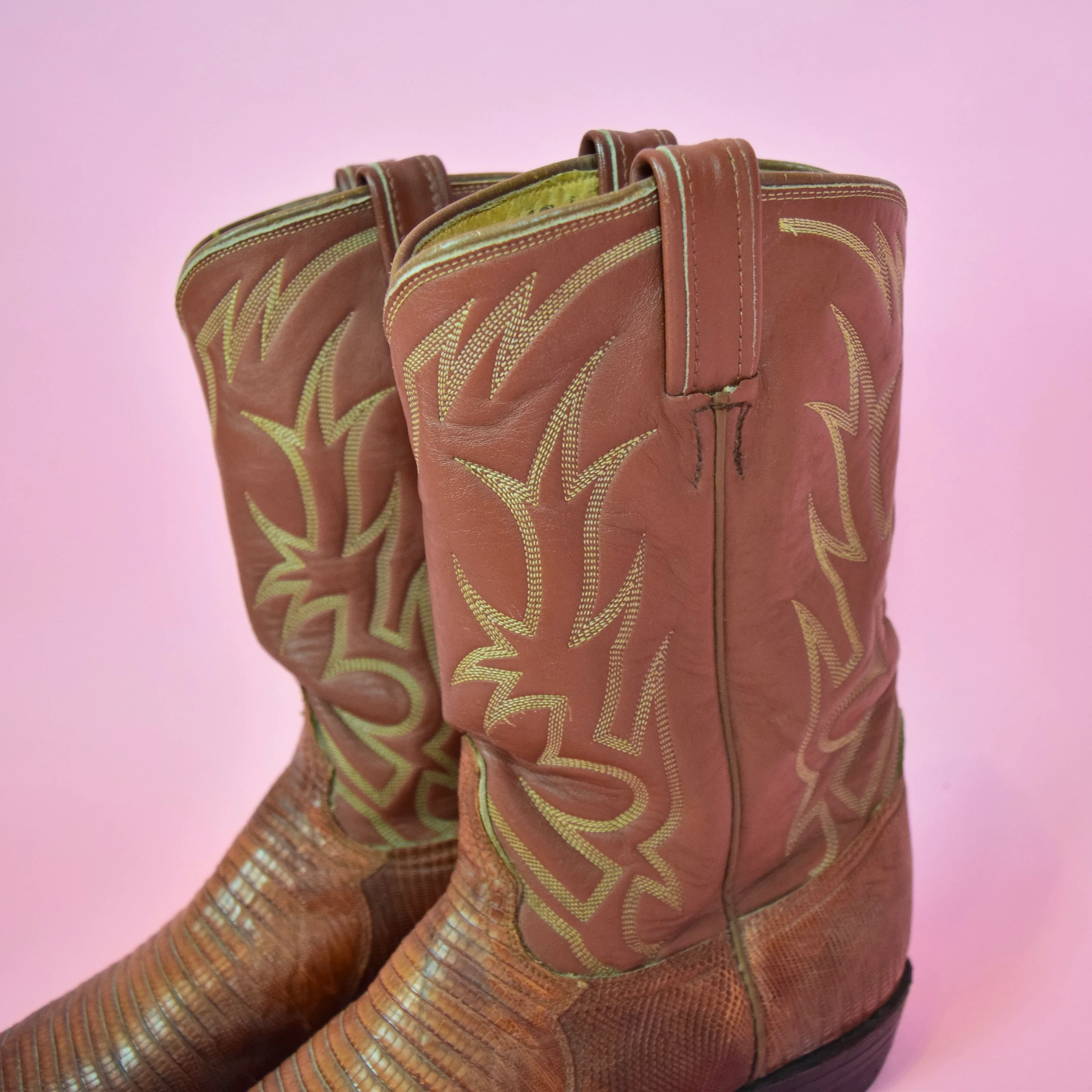 Vintage 80s Tan Leather Western Cowboy Boots by Tony Lama - Image 4
