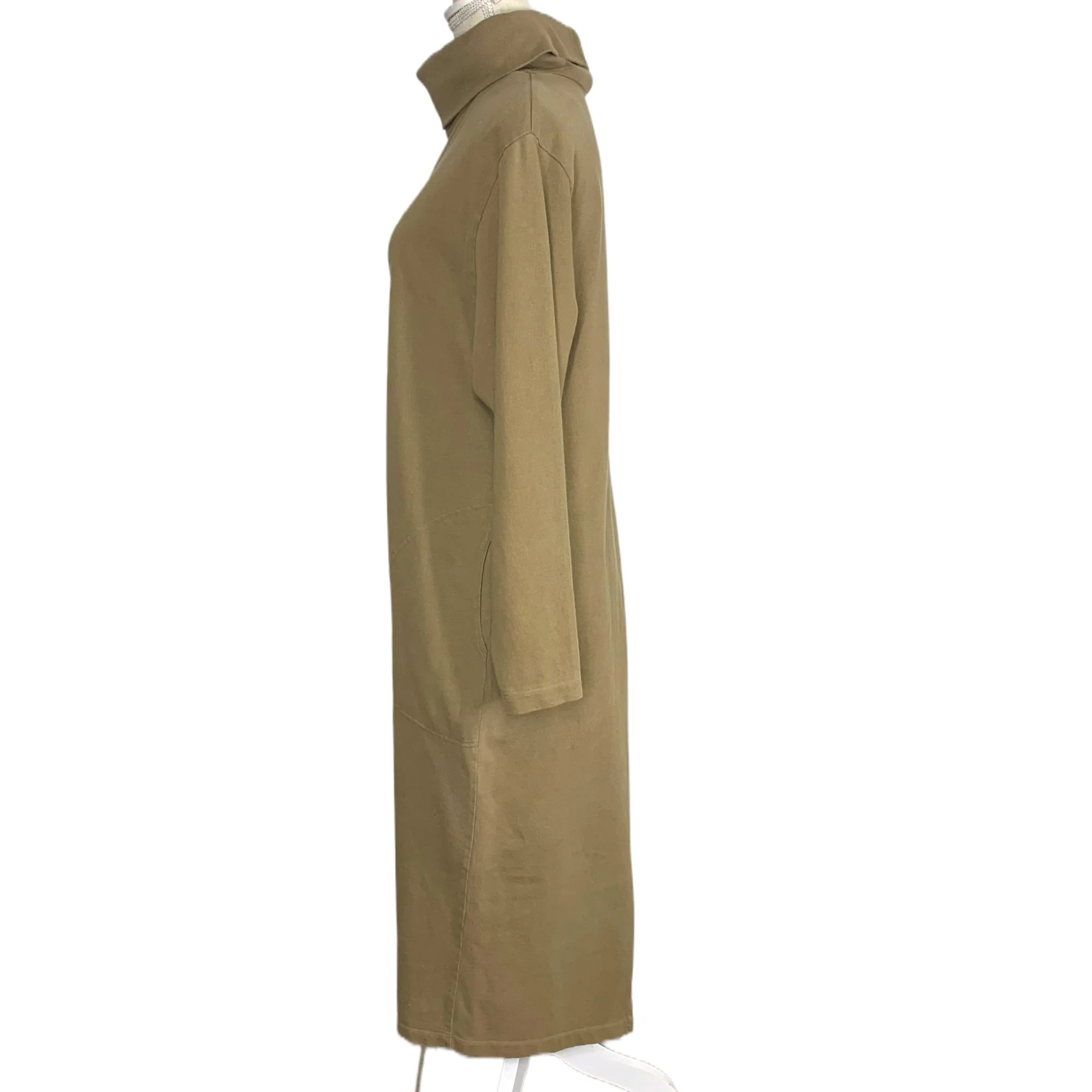 Vintage 80s Tan Long Sleeve Turtleneck Full Length Dress Large by Banana Republic - Image 5