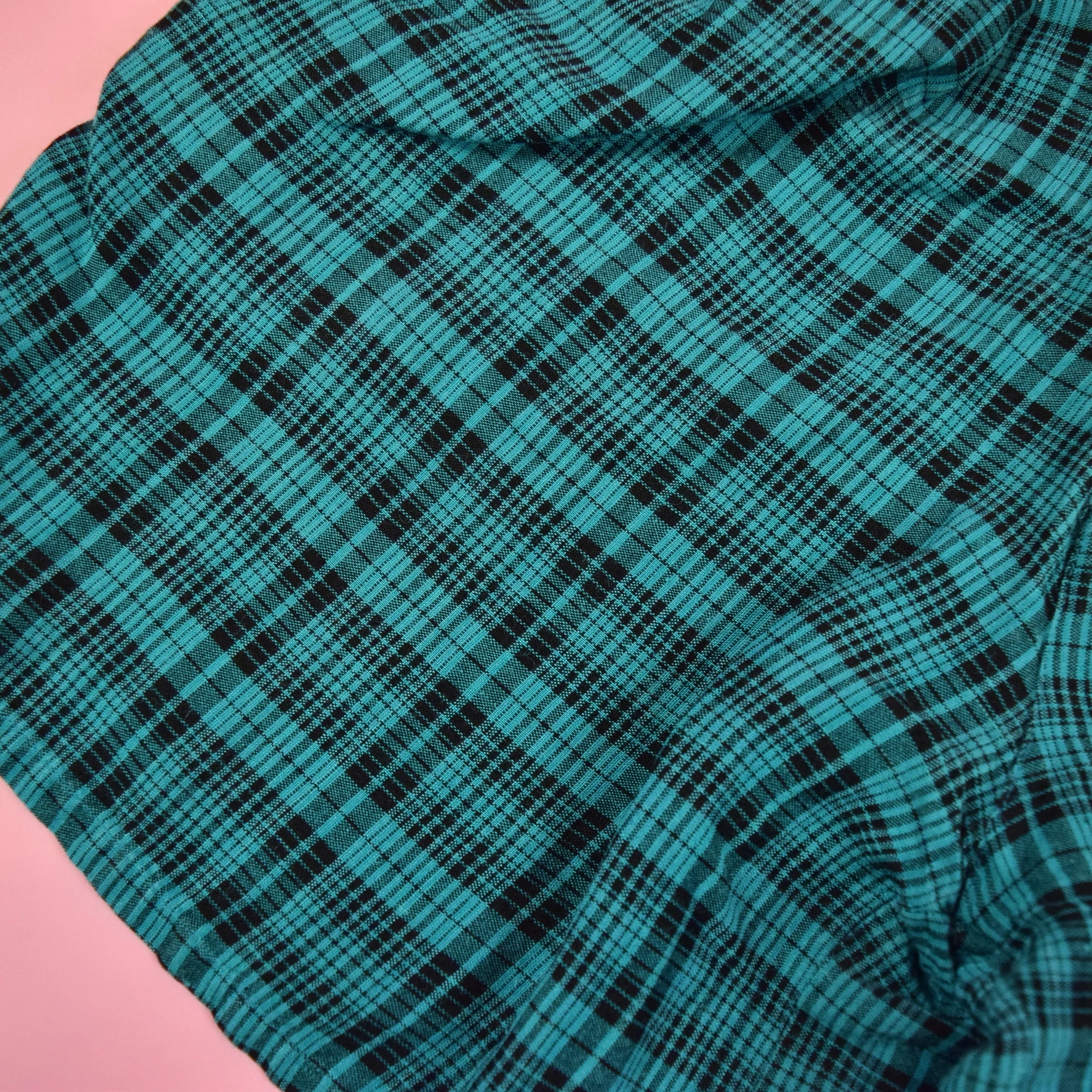 Vintage 80s Teal Blue Green Black Plaid High Waisted Shorts by Bon Magique - Image 5