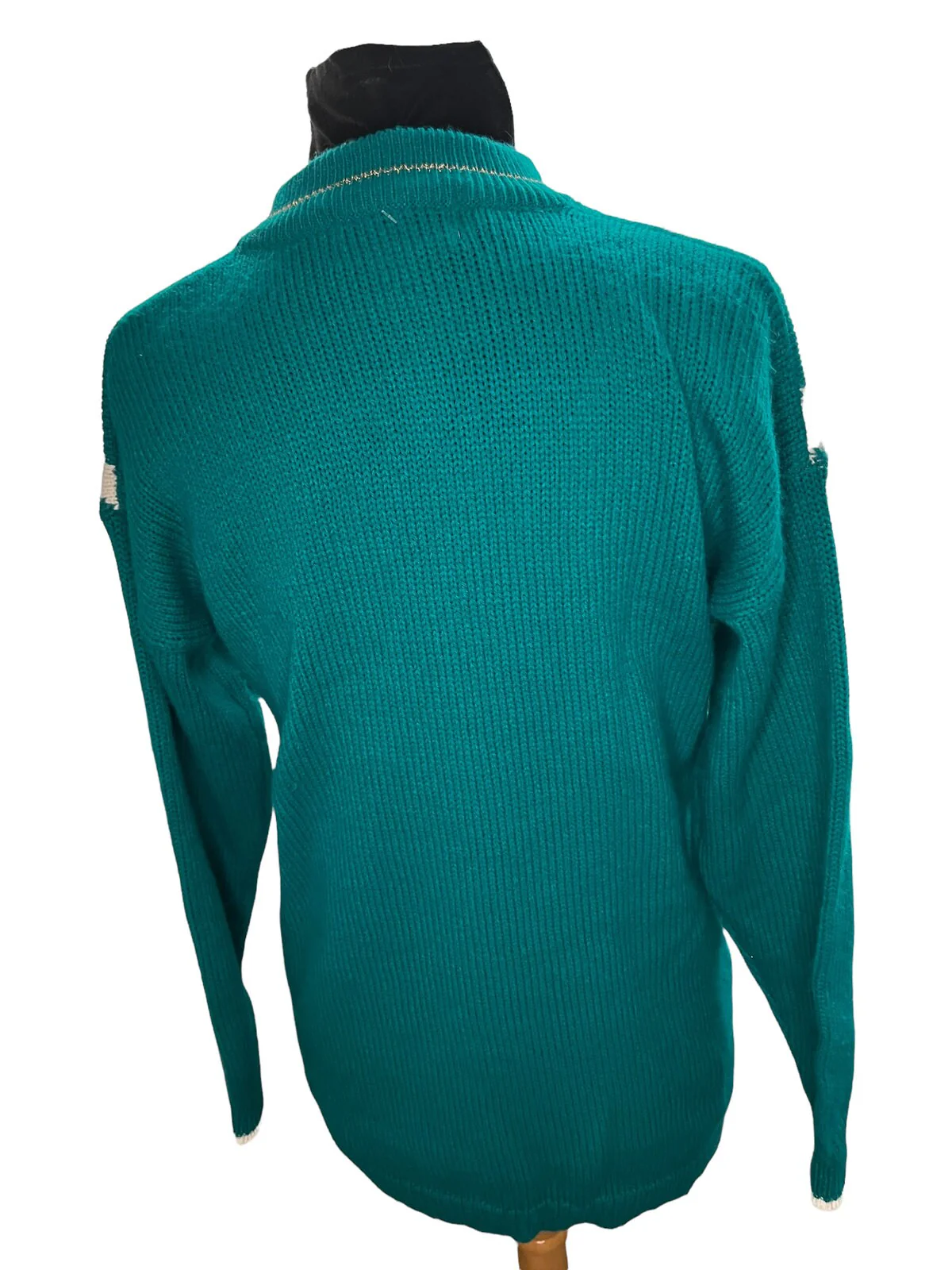 Vintage 80s Teal Green Gold Angora Wool Floral Grandma Sweater Med by Dana Scott - Image 2