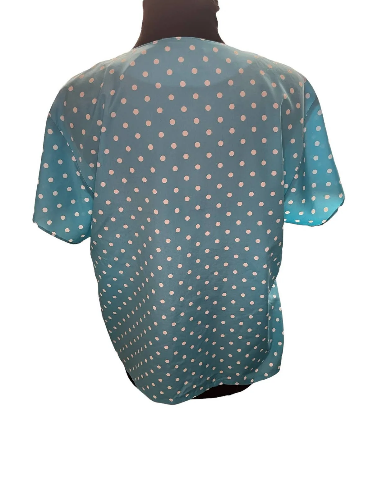 Vintage 80s Teal White Polka Dot Short Sleeve Blouse Snaps Shirt Xl 14 by Oscar De La Renta - Image 2