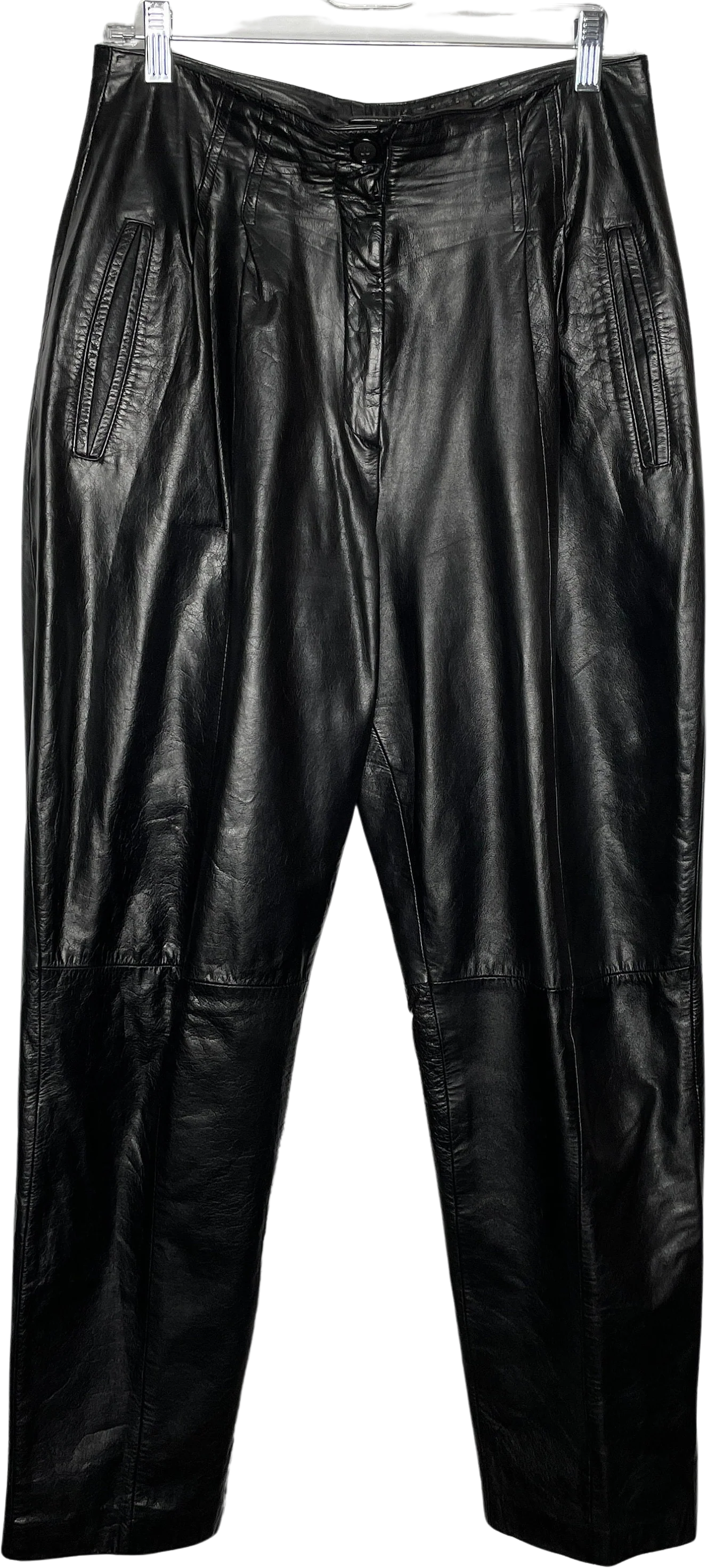 Vintage 80s Toffs Black Leather Pleat Front High Waisted Trousers Pants by Toffs