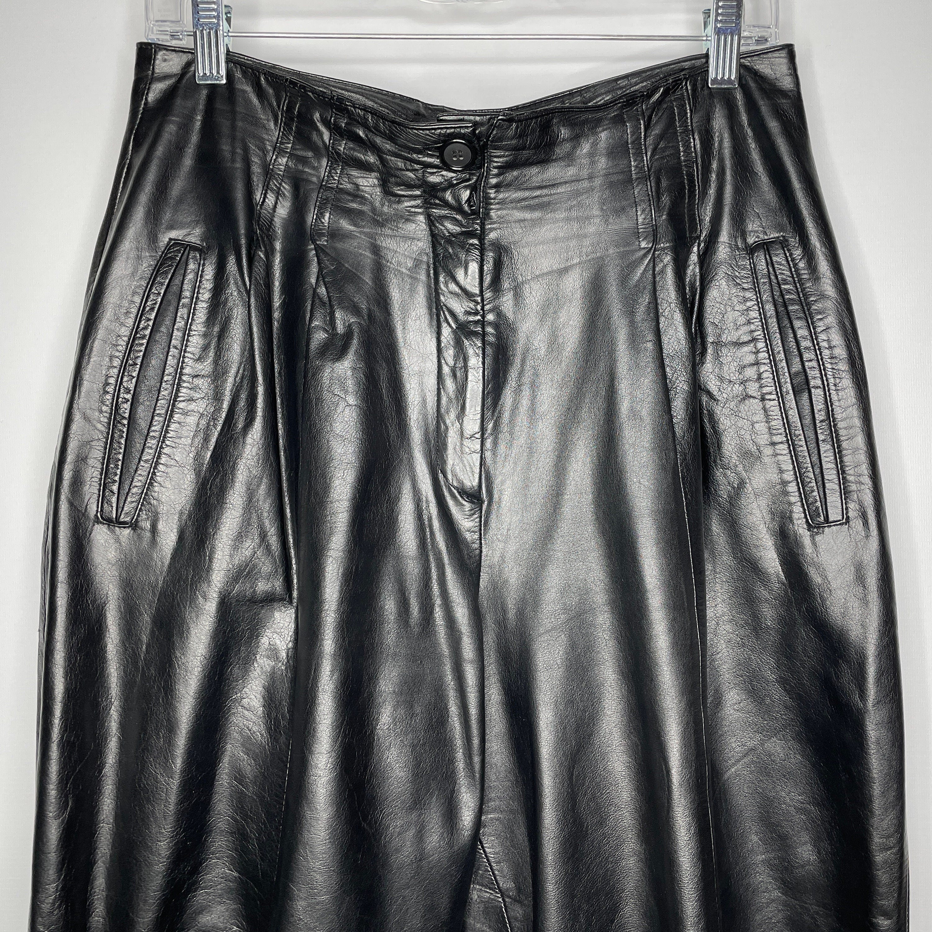 Vintage 80s Toffs Black Leather Pleat Front High Waisted Trousers Pants by Toffs - Image 2