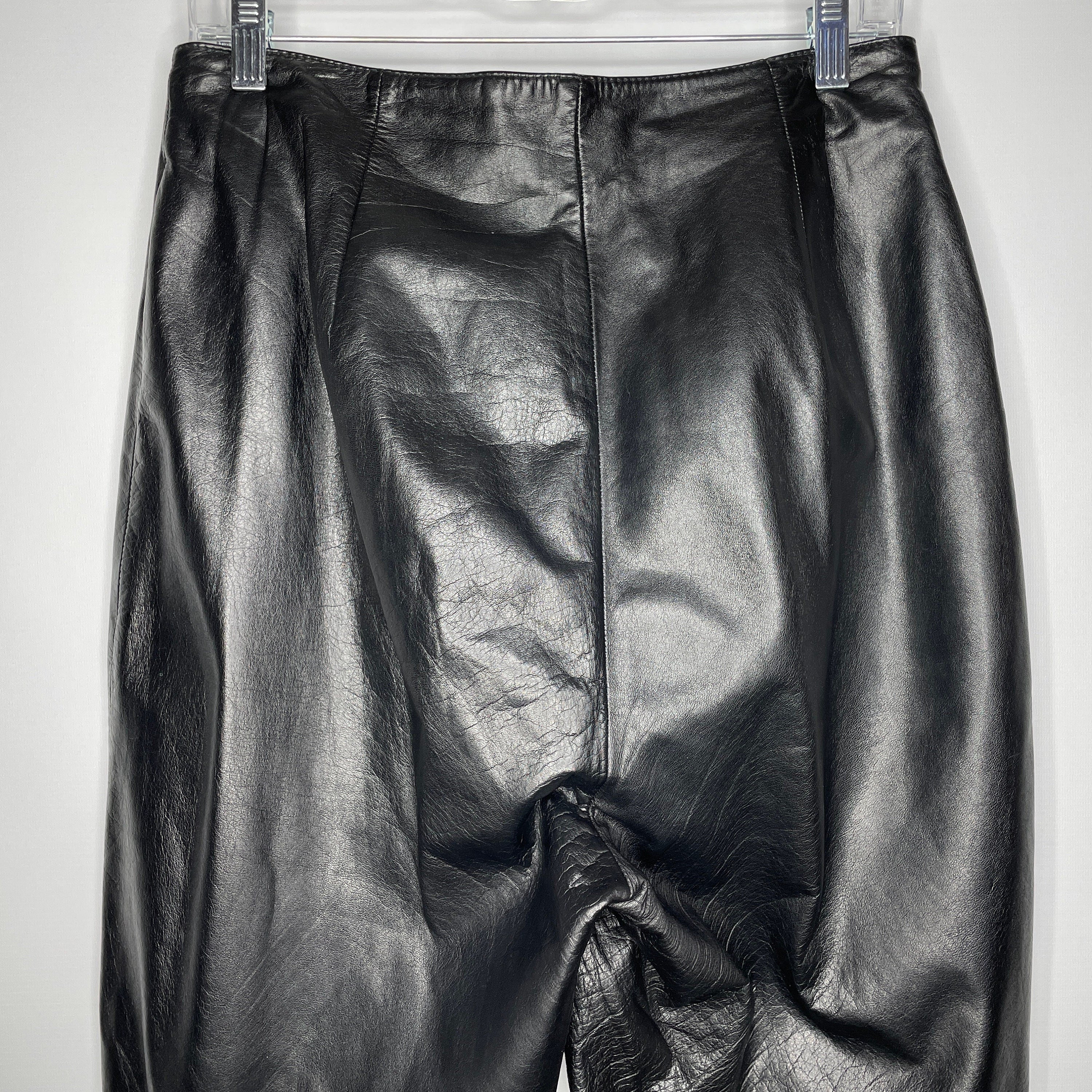 Vintage 80s Toffs Black Leather Pleat Front High Waisted Trousers Pants by Toffs - Image 3