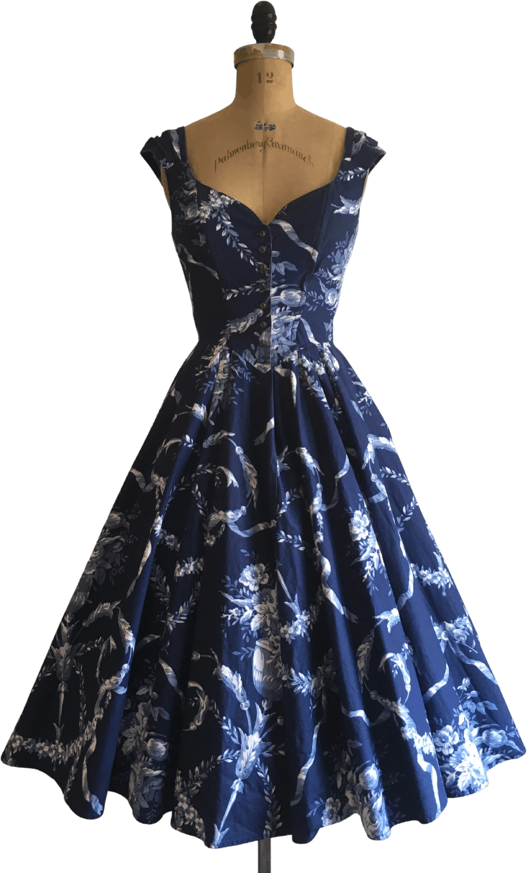 80's Sleeveless Sweetheart Toille Print Cotton Dress by Karen Alexander