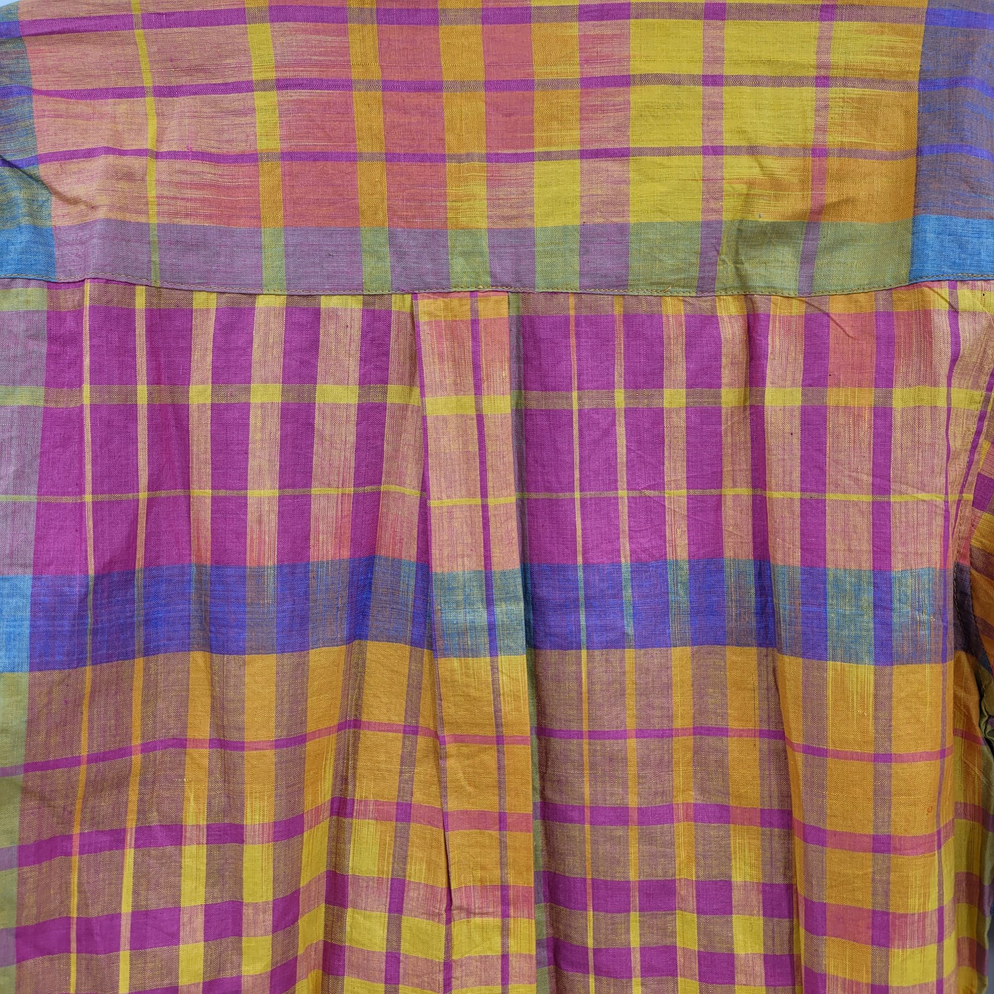 Vintage 80s Top Blouse Collar Button Down Cotton Neon Dopamine Plaid S by Malu Malu - Image 10