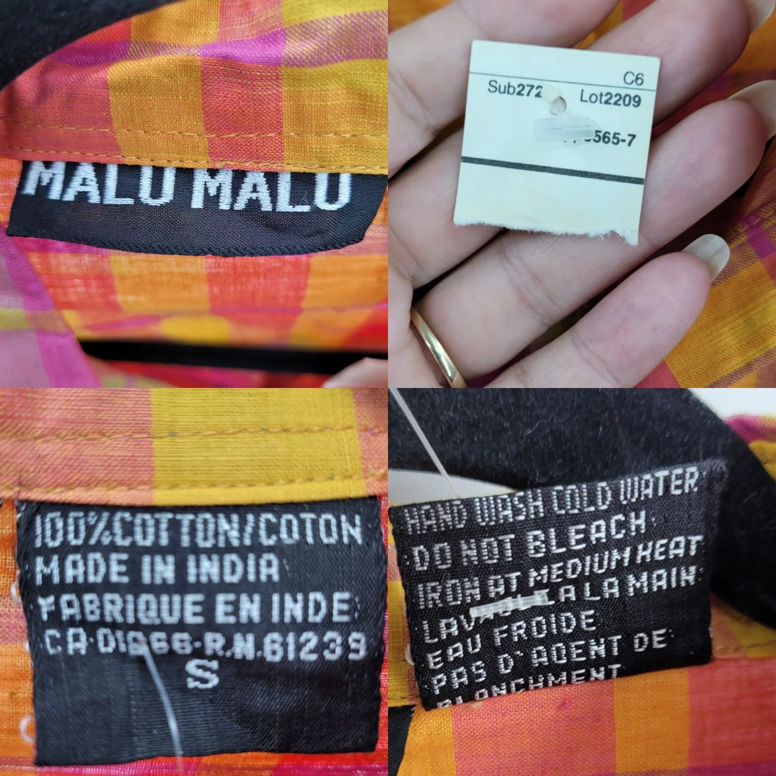 Vintage 80s Top Blouse Collar Button Down Cotton Neon Dopamine Plaid S by Malu Malu - Image 3