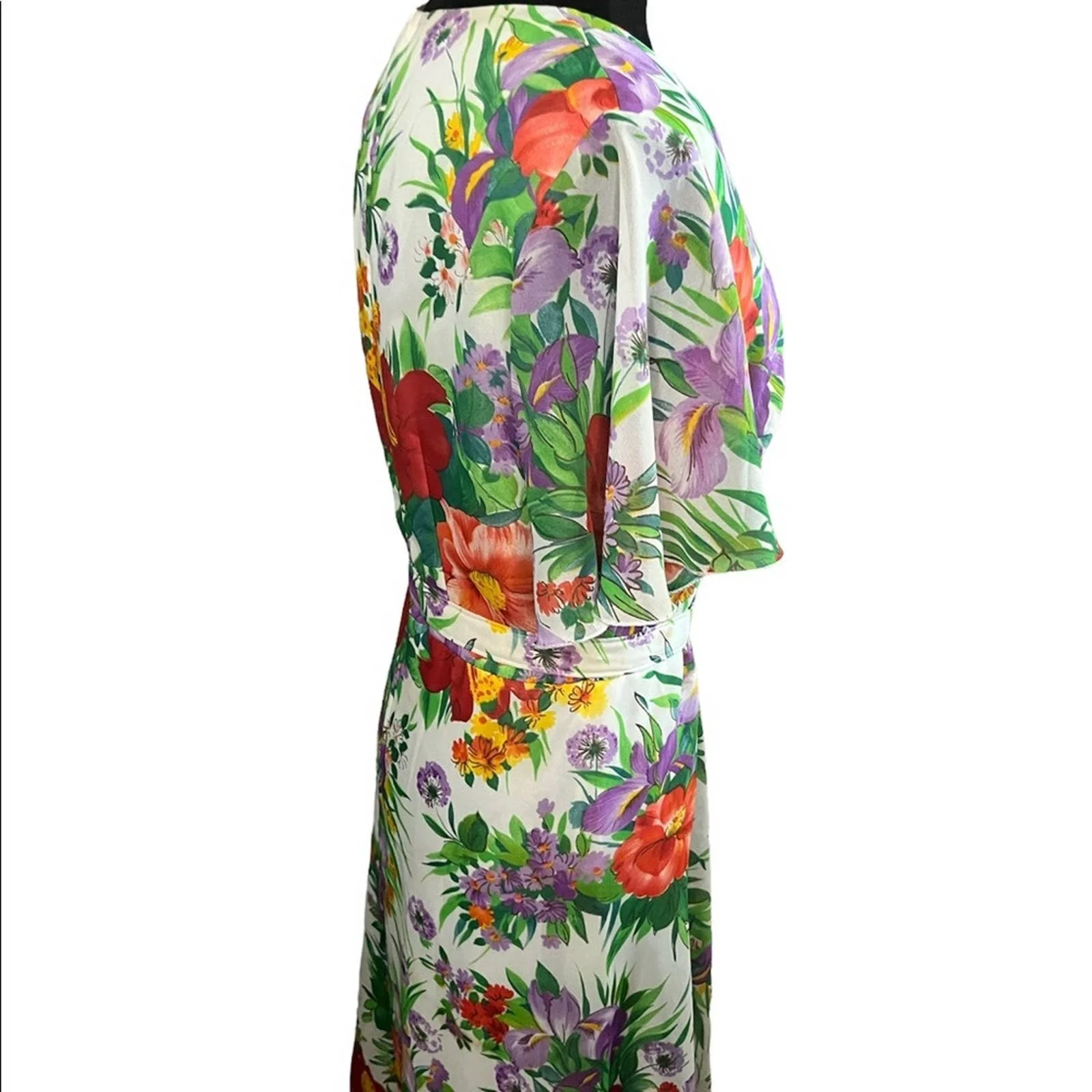 Vintage 80s Tropical Maxi Dress Hawaiian White Red Green Yellow Floral Medium by Mka Modell - Image 3