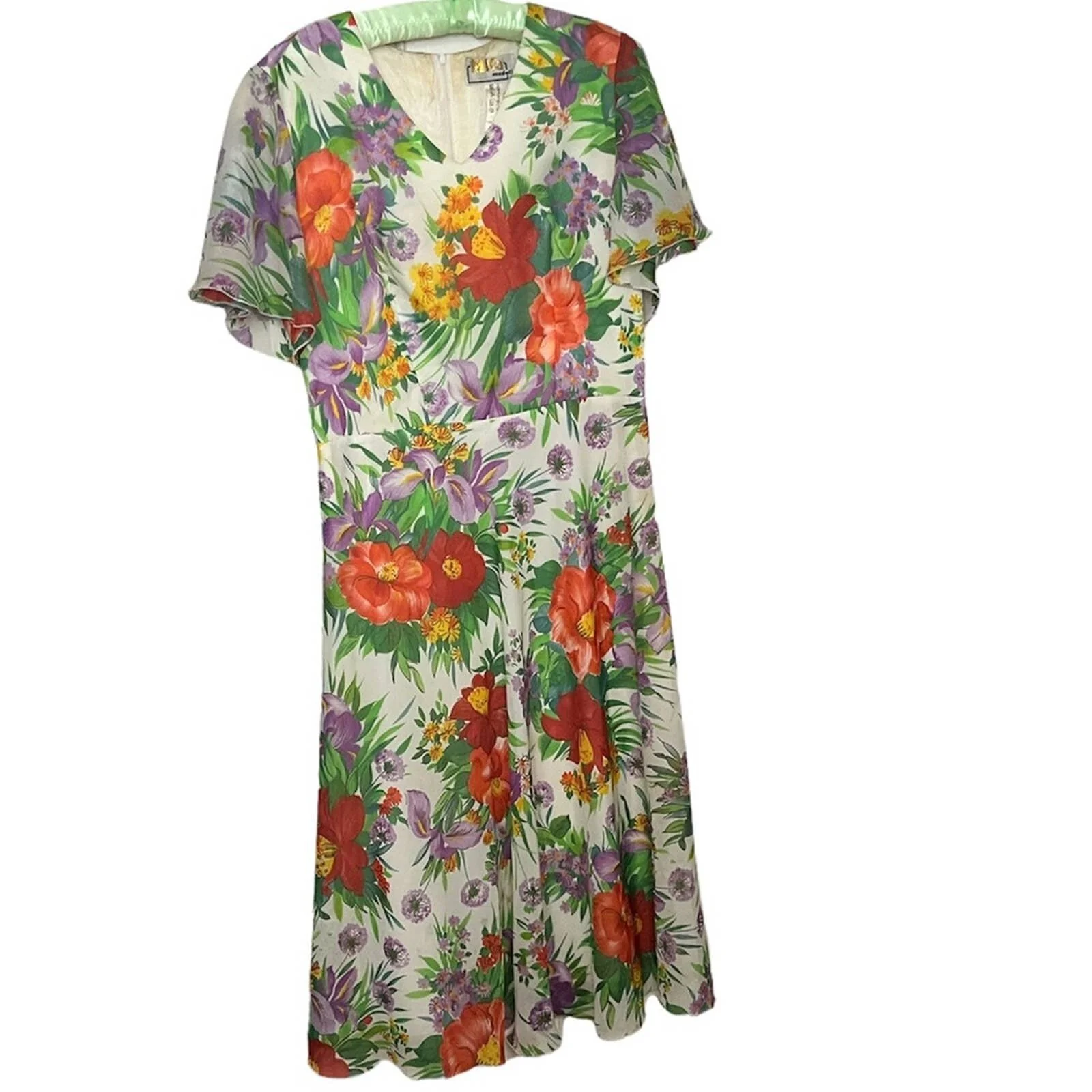 Vintage 80s Tropical Maxi Dress Hawaiian White Red Green Yellow Floral Medium by Mka Modell - Image 5