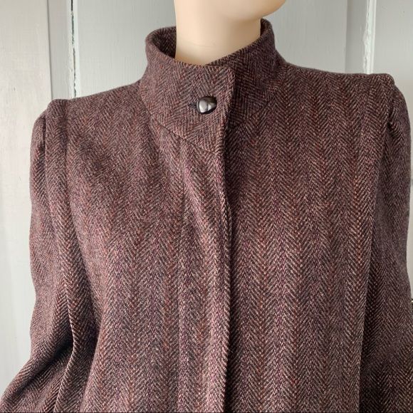 Vintage 80s Tweed Herringbone Coat Long Wool by Projections - Image 13