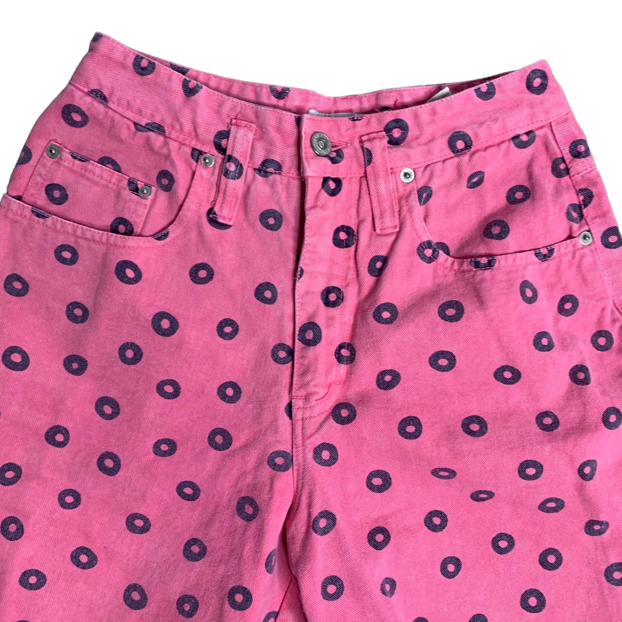 Vintage 80s Union Bay Denim Bermuda Shorts Pink Dots High Waisted 5 Pocket by Union Bay - Image 2