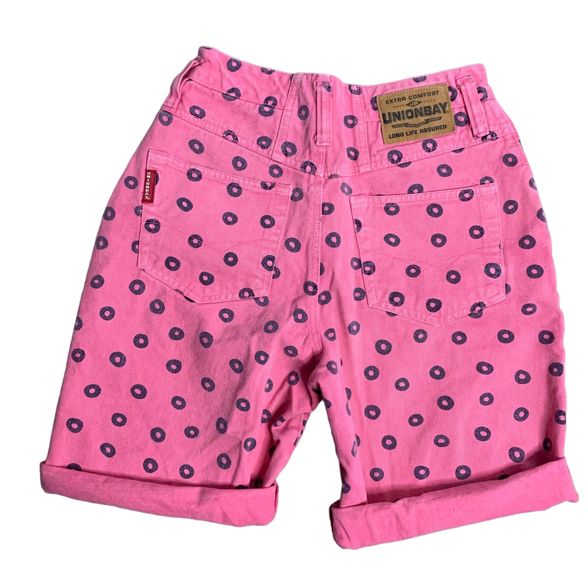 Vintage 80s Union Bay Denim Bermuda Shorts Pink Dots High Waisted 5 Pocket by Union Bay - Image 3