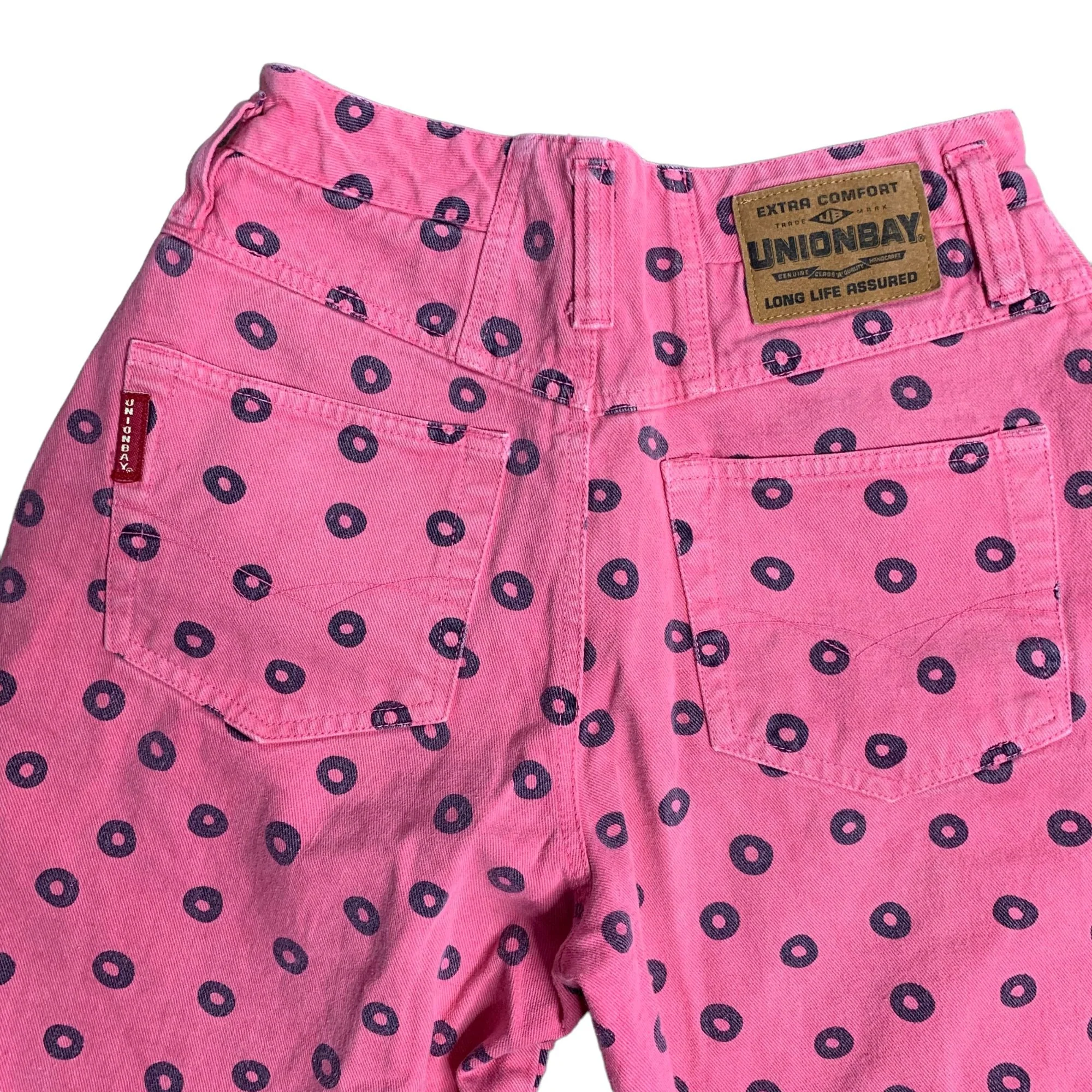 Vintage 80s Union Bay Denim Bermuda Shorts Pink Dots High Waisted 5 Pocket by Union Bay - Image 4