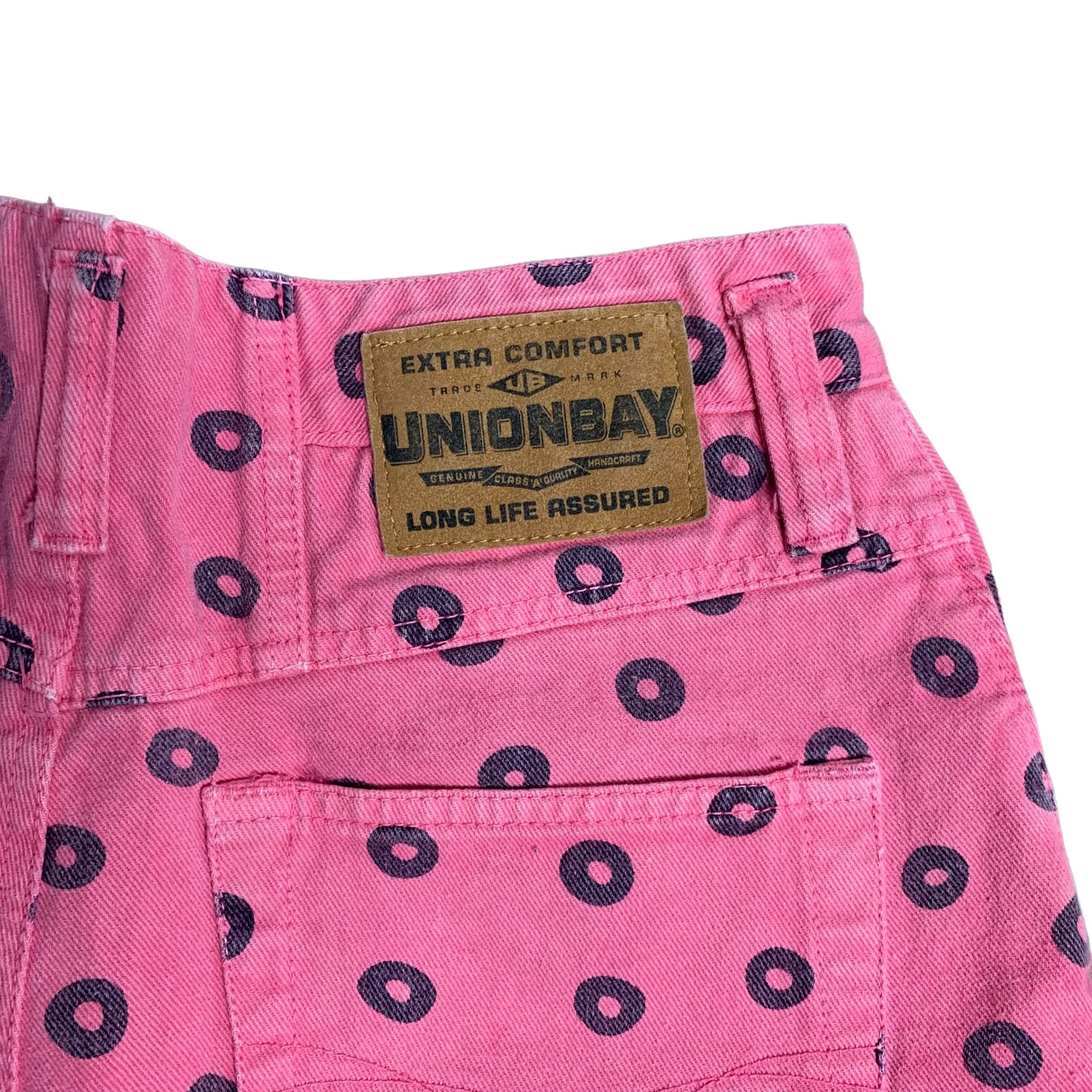 Vintage 80s Union Bay Denim Bermuda Shorts Pink Dots High Waisted 5 Pocket by Union Bay - Image 5