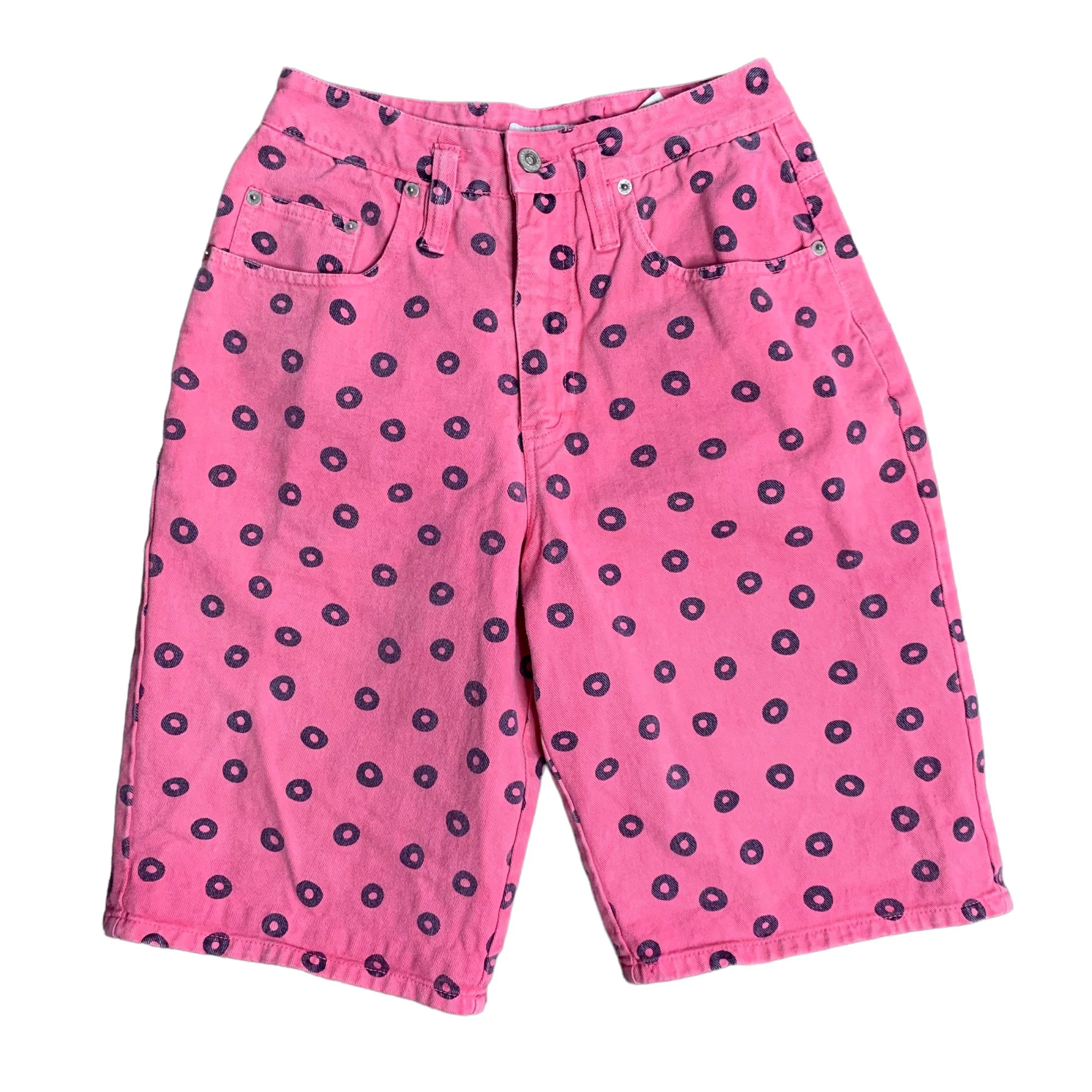 Vintage 80s Union Bay Denim Bermuda Shorts Pink Dots High Waisted 5 Pocket by Union Bay - Image 6