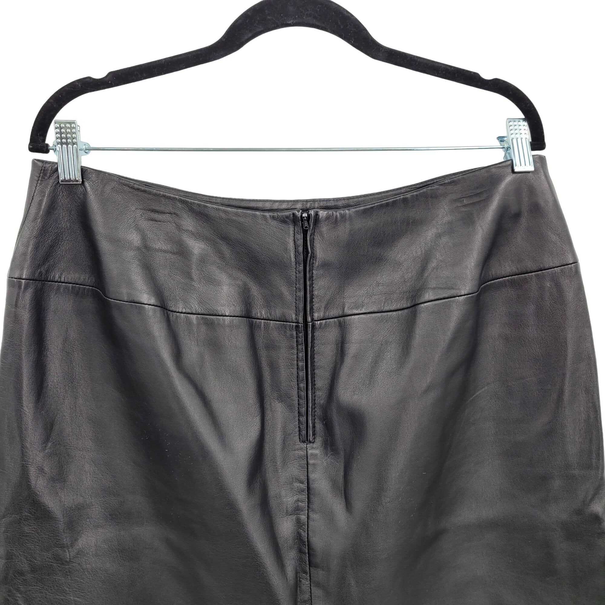 Vintage 80s Valerie Stevens Skirt Leather Pencil Black 16w Baddie Biker Moto by Valerie Stevens - Image 6