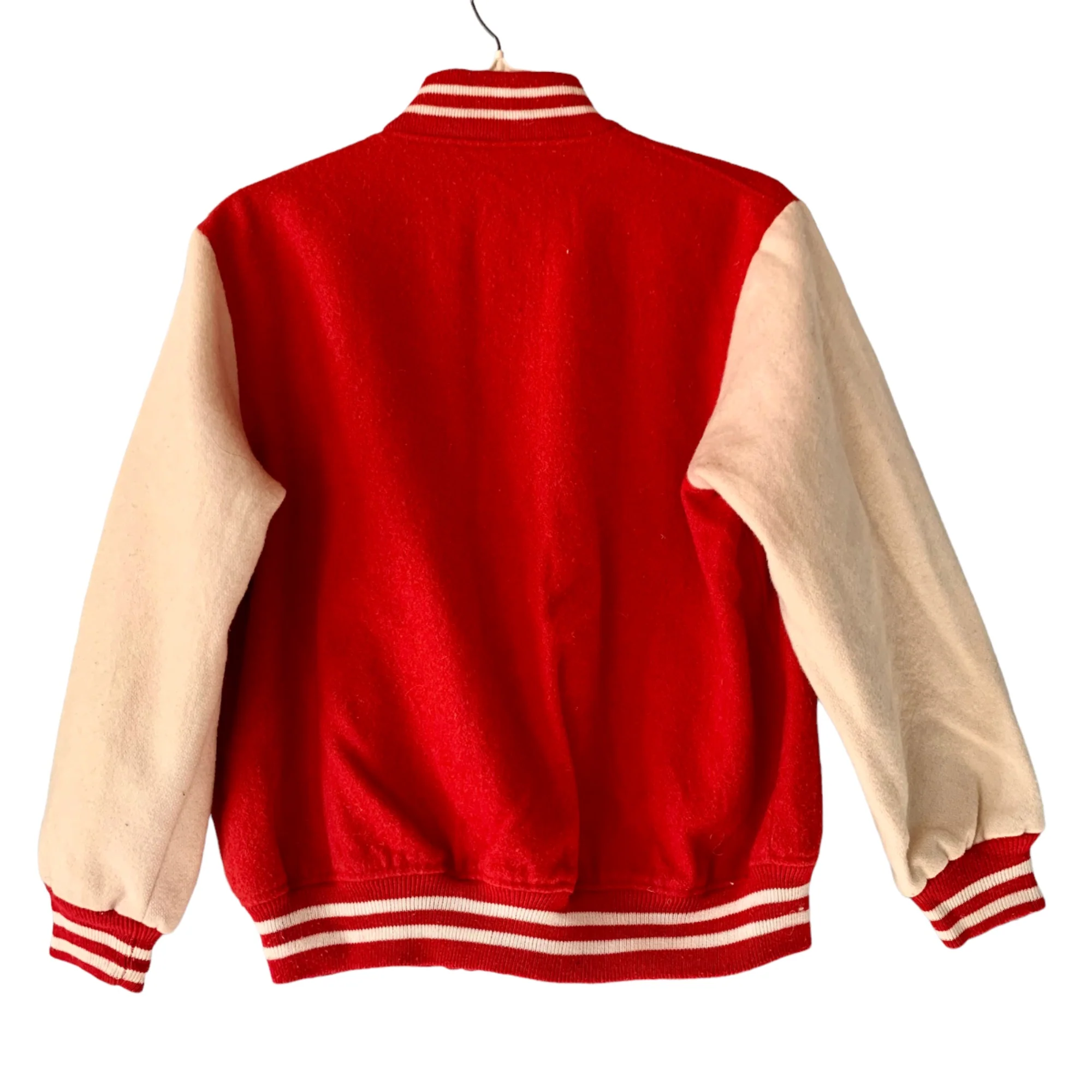 Vintage 80s Varsity Bomber Jacket Small Wool Bon Chic Friendly Ii Silver Ox Red by Bon Chic - Image 2