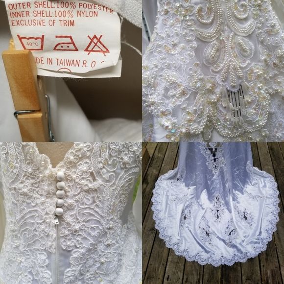 Vintage 80s Wedding Dress Gown Victorian Edwardian Beads Sequins Lace - Image 10