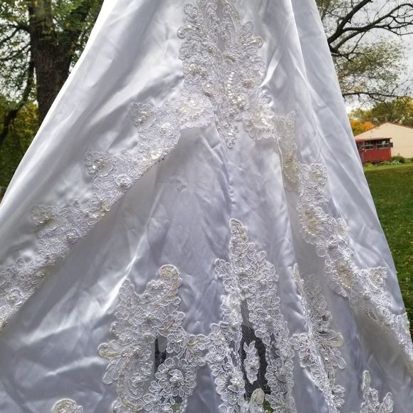 Vintage 80s Wedding Dress Gown Victorian Edwardian Beads Sequins Lace - Image 7