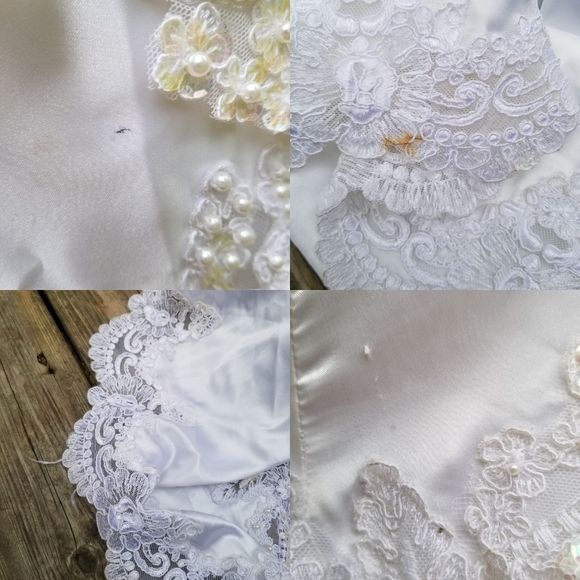 Vintage 80s Wedding Dress Gown Victorian Edwardian Beads Sequins Lace - Image 9