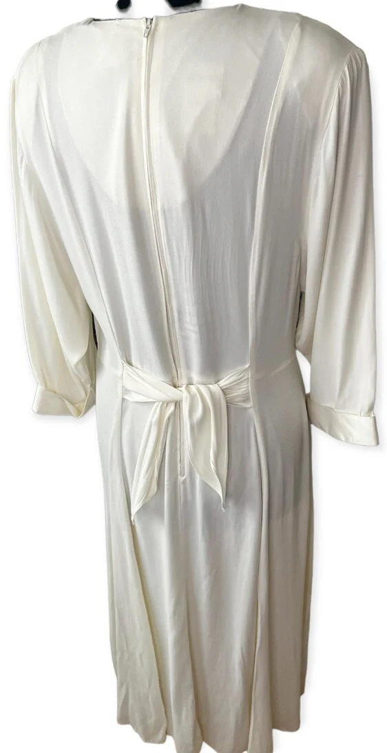 Vintage 80s White Long Sleeve Crepe Dress Cottage Granny Large 14 by Nina Piccalino - Image 2
