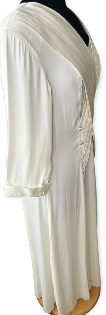 Vintage 80s White Long Sleeve Crepe Dress Cottage Granny Large 14 by Nina Piccalino - Image 4