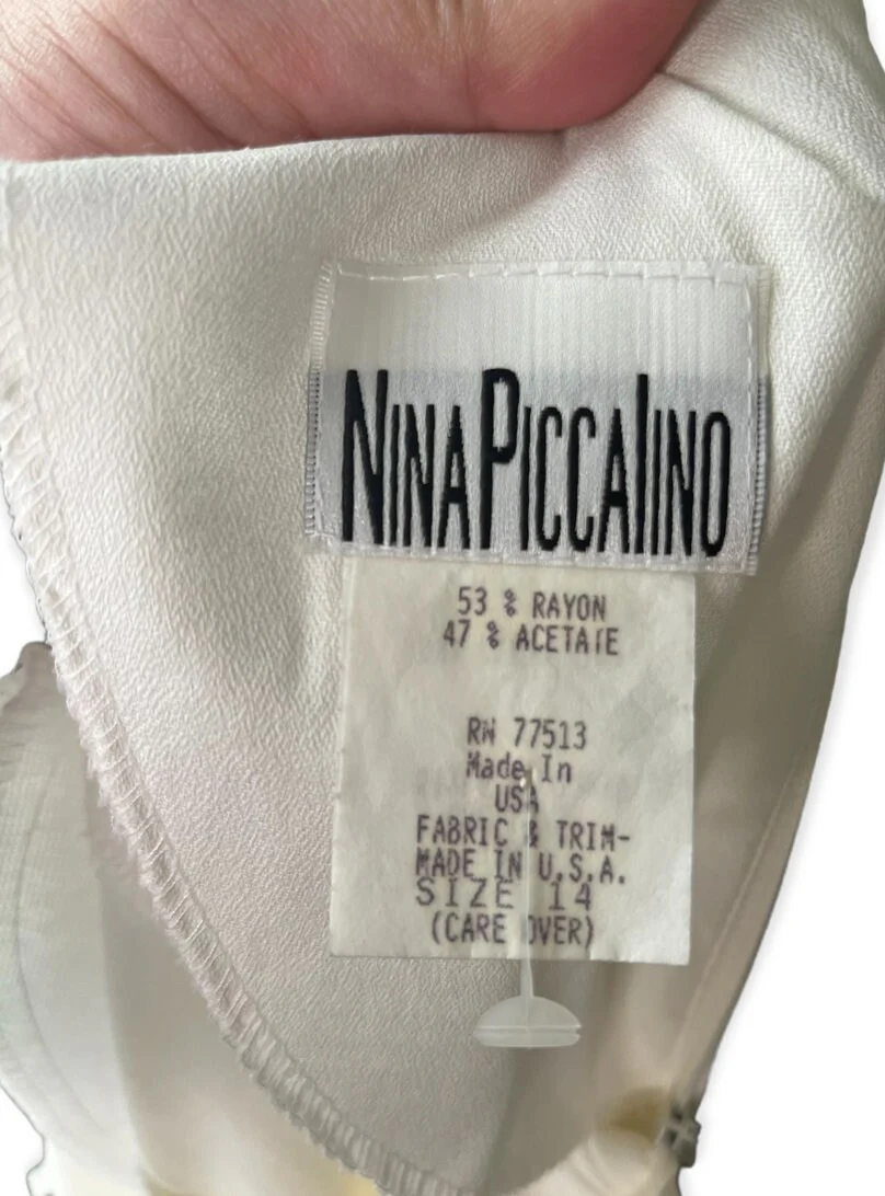 Vintage 80s White Long Sleeve Crepe Dress Cottage Granny Large 14 by Nina Piccalino - Image 5