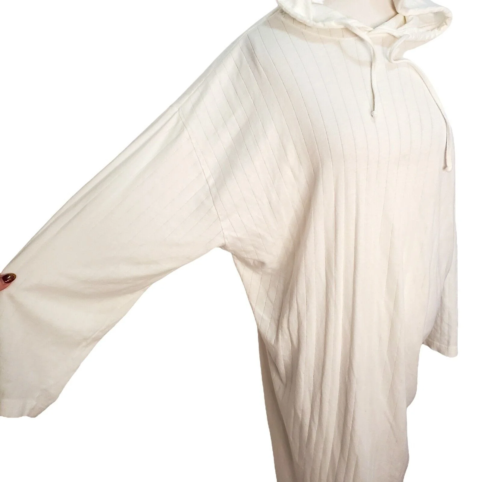 Vintage 80s White Maxi Nightgown Thin Hooded Side Slit Cotton Sz M/l Crown Label by Victorias Secret - Image 4