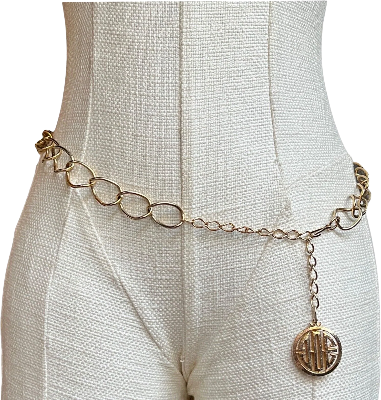 Vintage 80s Women's Gold Tone Chain Link Medallion Bling Disco Hip Belt