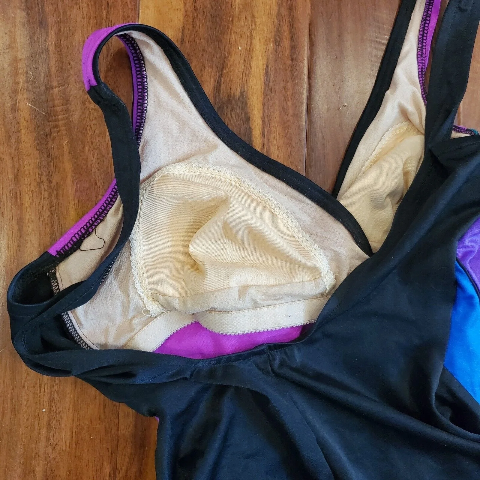 Vintage 80s Womens One Piece Swimsuit Stripes Jewel Tones Black Pink Sz Small by White Stag - Image 8