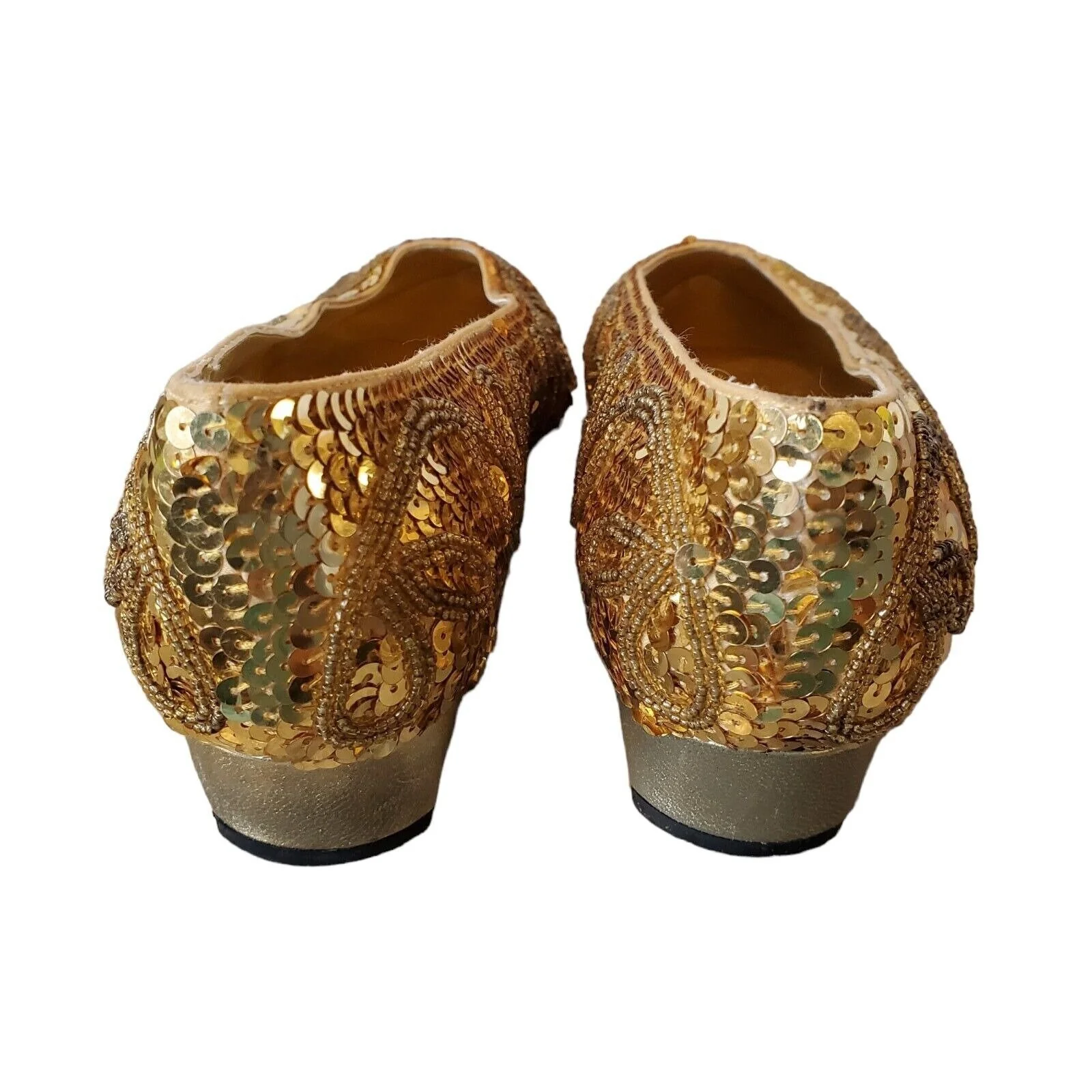 Vintage 80s Womens Size 7. 5 Metallic Gold Sequins Party Shoes Pointed Toe Flats Christmas Holiday Special Occasion - Image 5