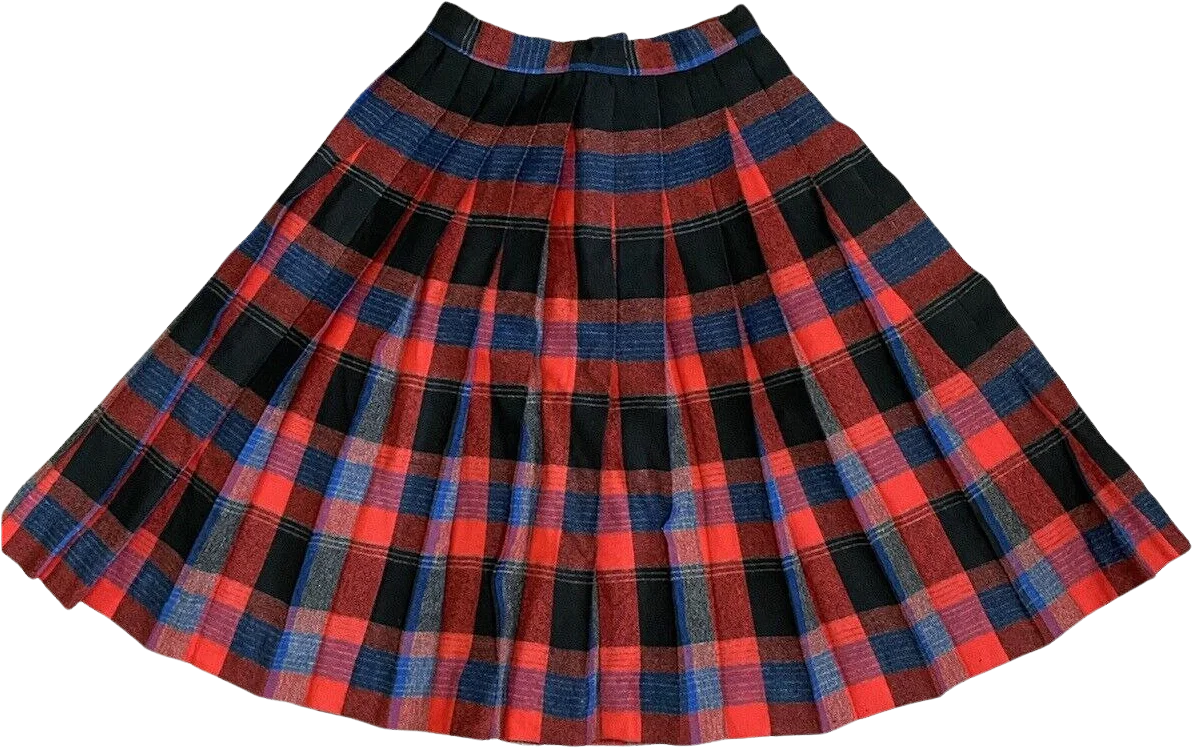 Vintage 80s Wool Blend Plaid Skirt Tartan Knee Length