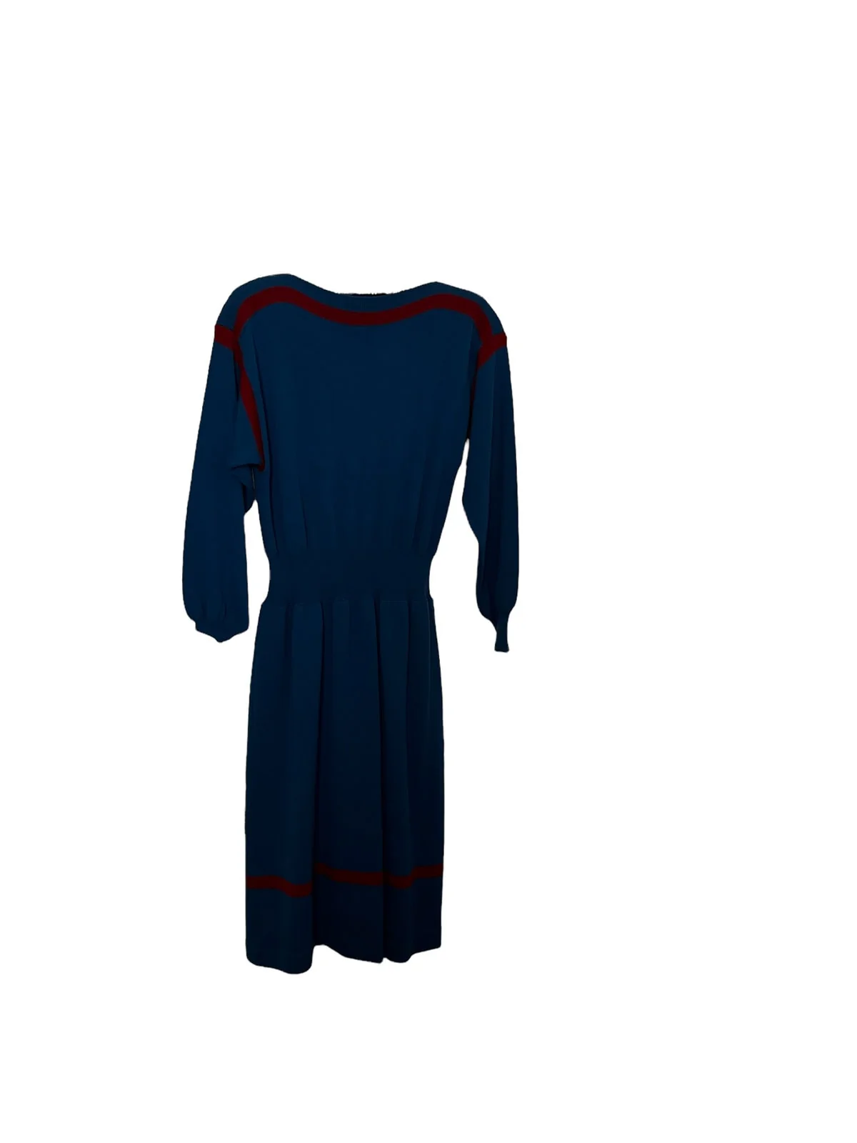 Vintage 80s Wool Blue Red Long Sleeved Sweater Dress Cottage Work by Casi - Image 2