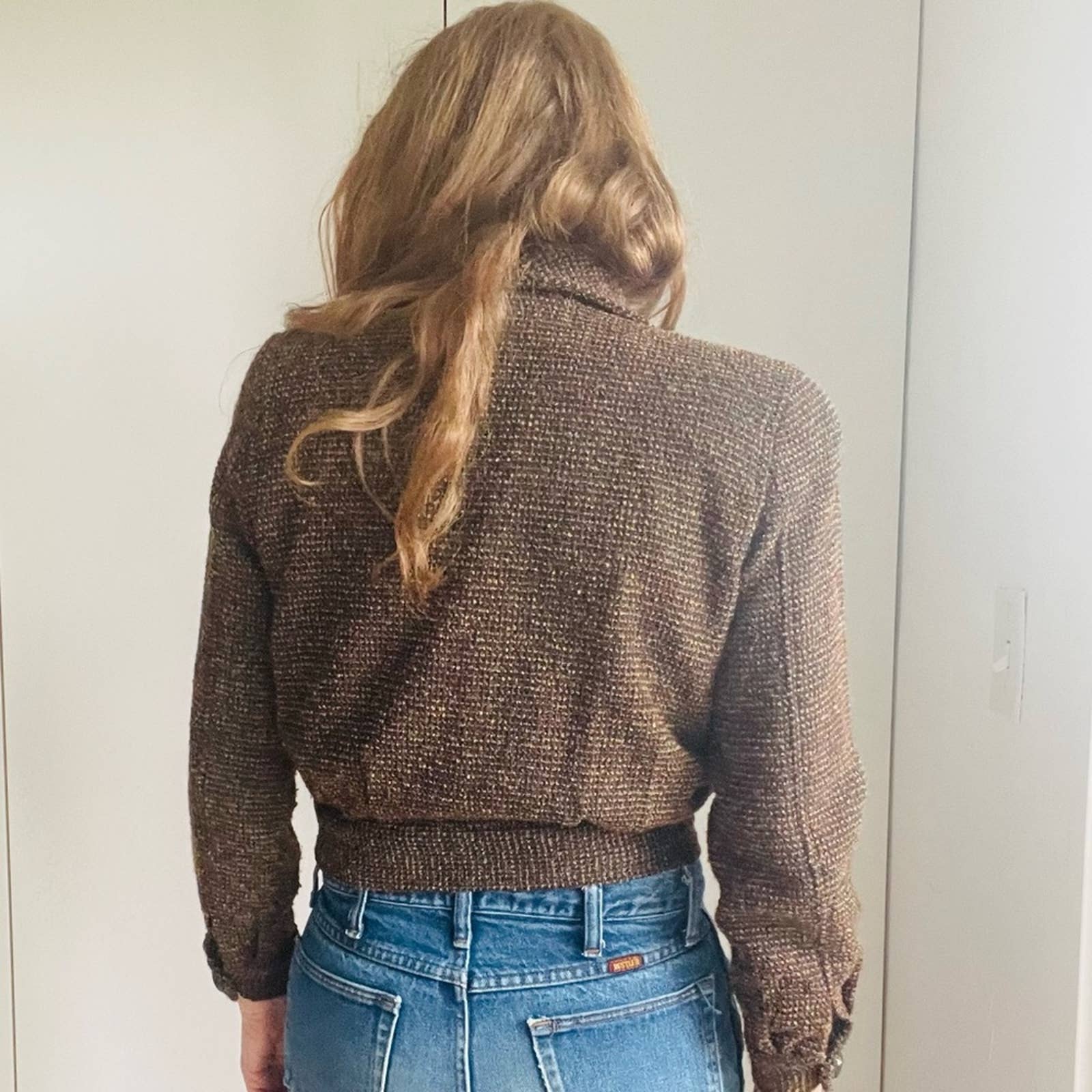 Vintage 80s Wool Cropped Tweed Blazer Browns Fall Structured Made Usa Tailored by Gianni - Image 9