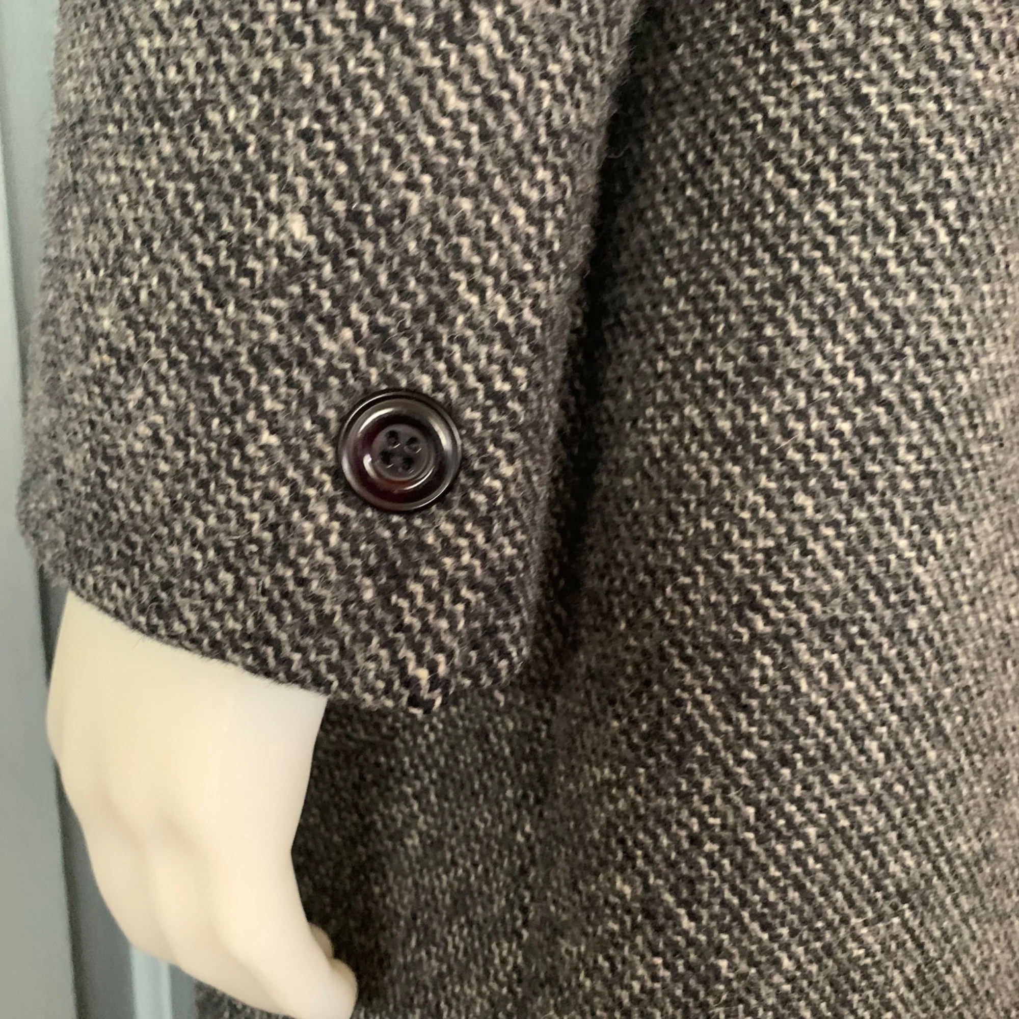 Vintage 80s Wool Tweed Coat Skirt Suit Size 14 Fits 10 Navy Gray A-Line Career - Image 12