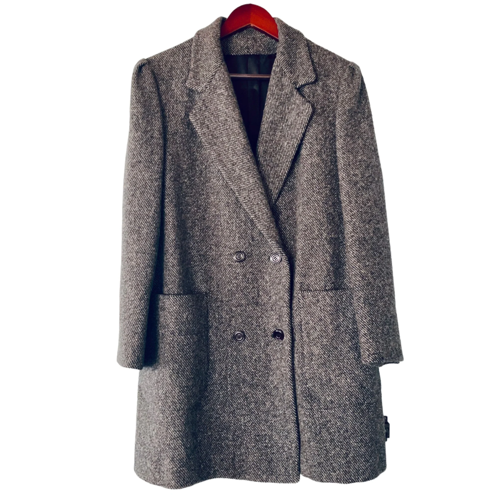 Vintage 80s Wool Tweed Coat Skirt Suit Size 14 Fits 10 Navy Gray A-Line Career - Image 3