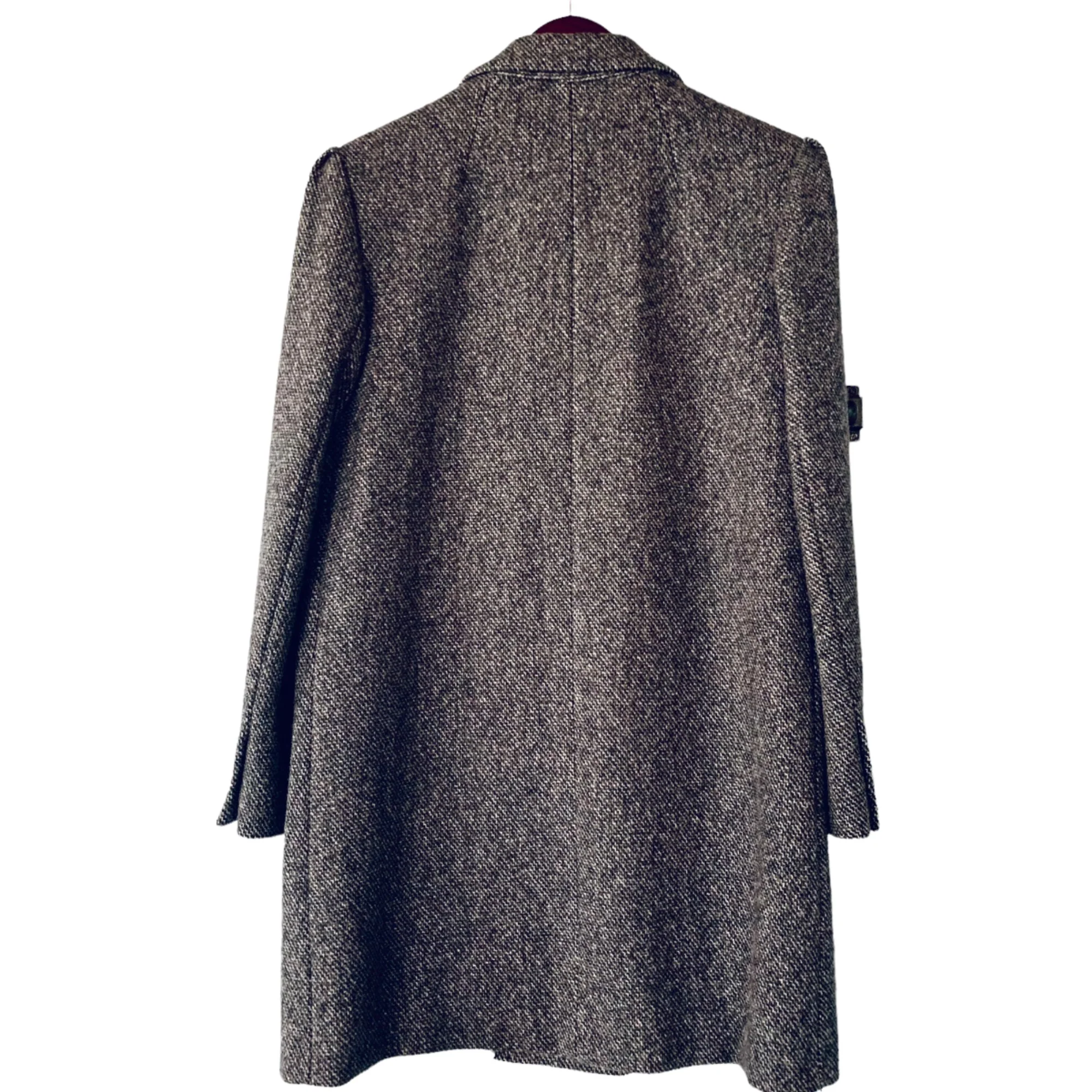 Vintage 80s Wool Tweed Coat Skirt Suit Size 14 Fits 10 Navy Gray A-Line Career - Image 4