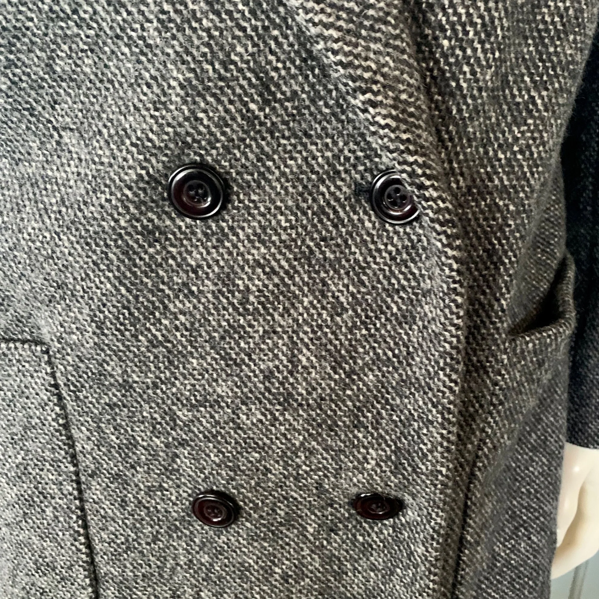 Vintage 80s Wool Tweed Coat Skirt Suit Size 14 Fits 10 Navy Gray A-Line Career - Image 8
