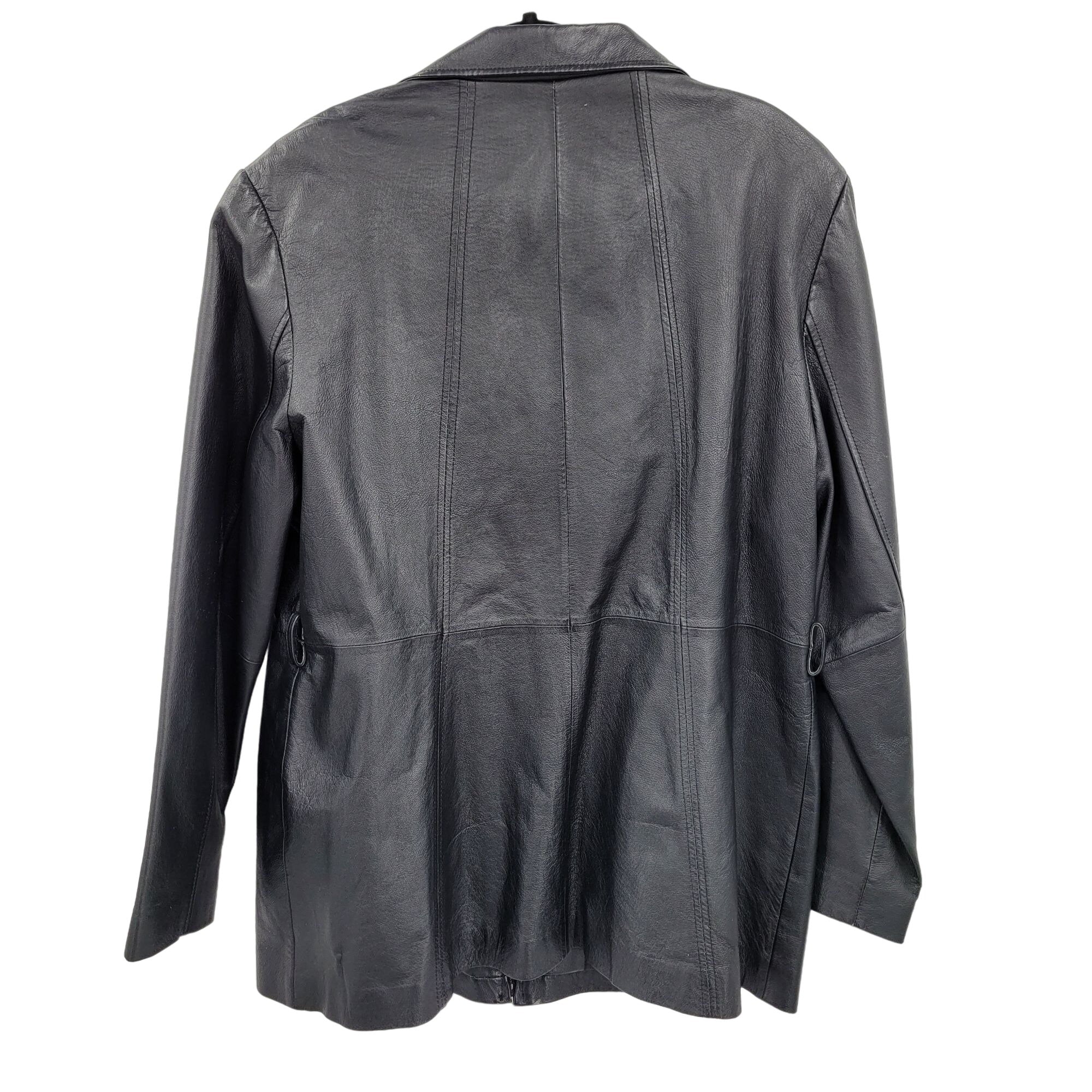 Vintage 80s Worthington Leather Jacket Moto Biker Long Zip Up Pockets Black Xl by Worthington - Image 2