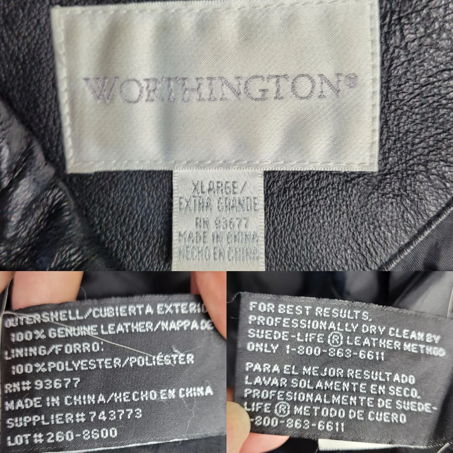 Vintage 80s Worthington Leather Jacket Moto Biker Long Zip Up Pockets Black Xl by Worthington - Image 3