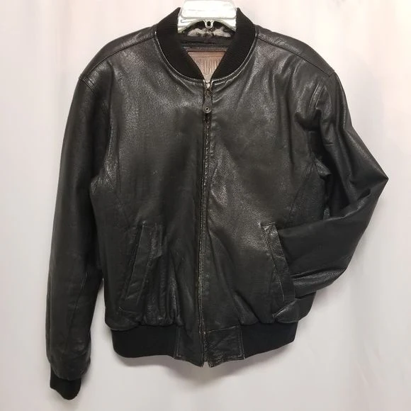 Vintage 90s 00s Black Leather New Order Bomber Jacket by  New Order - Image 5