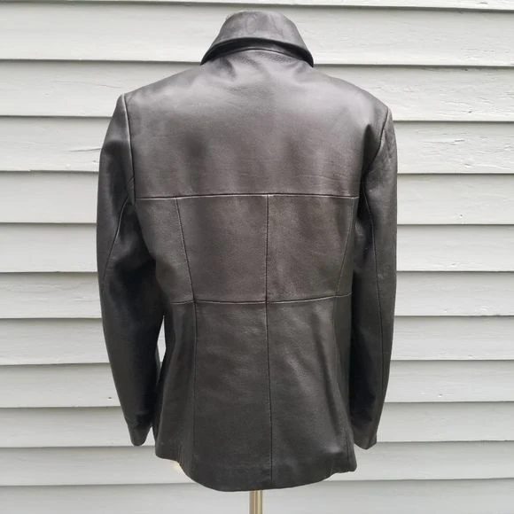 Vintage 90s 00s Black Patchwork Zip Up Leather Jacket Woman's Medium by Jason Kole - Image 2