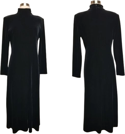Vintage 90s 00s Black Velvet Sexy Stretchy Vampire Victorian Goth Princess Dress by KC Spencer