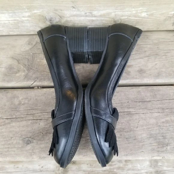Vintage 90s 00s Bratz Black Faux Leather Oxford Chunky Heeled Kiltie Loafers 9 by Kenneth Cole - Image 3