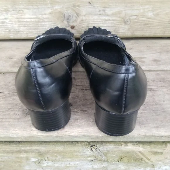 Vintage 90s 00s Bratz Black Faux Leather Oxford Chunky Heeled Kiltie Loafers 9 by Kenneth Cole - Image 4