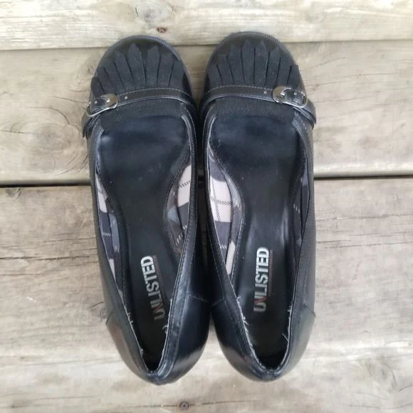 Vintage 90s 00s Bratz Black Faux Leather Oxford Chunky Heeled Kiltie Loafers 9 by Kenneth Cole - Image 6