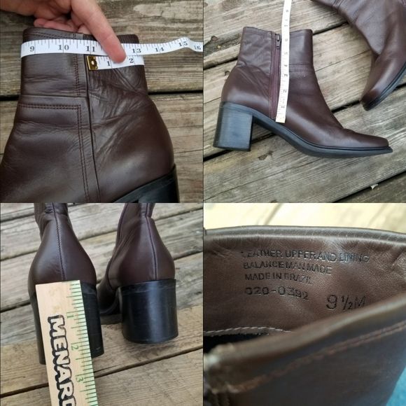 Vintage 90s 00s Brown Leather Chunky Block Heel Square Toe Ankle Boots by Eddie Bauer - Image 4