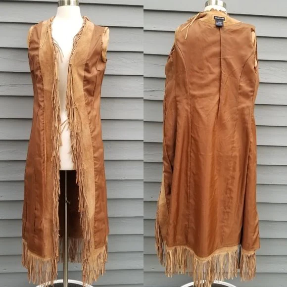 Vintage 90s 00s Camel Tan Suede Leather Fringe Penny Lane Trench Coat Xs by bebe - Image 3