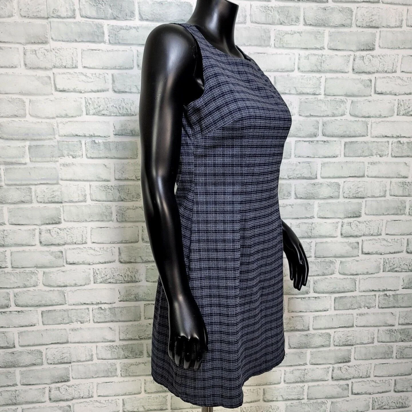 90s/00s Blue Gray Plaid A-line Sleeveless Mini Dress By Cloud 8 - Image 6